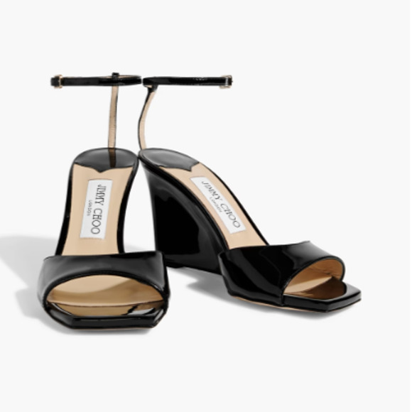 Jimmy Choo Brien 85 Patent Leather Wedge Heel Sandals Black Women's EU 38.5 - Picture 1 of 7